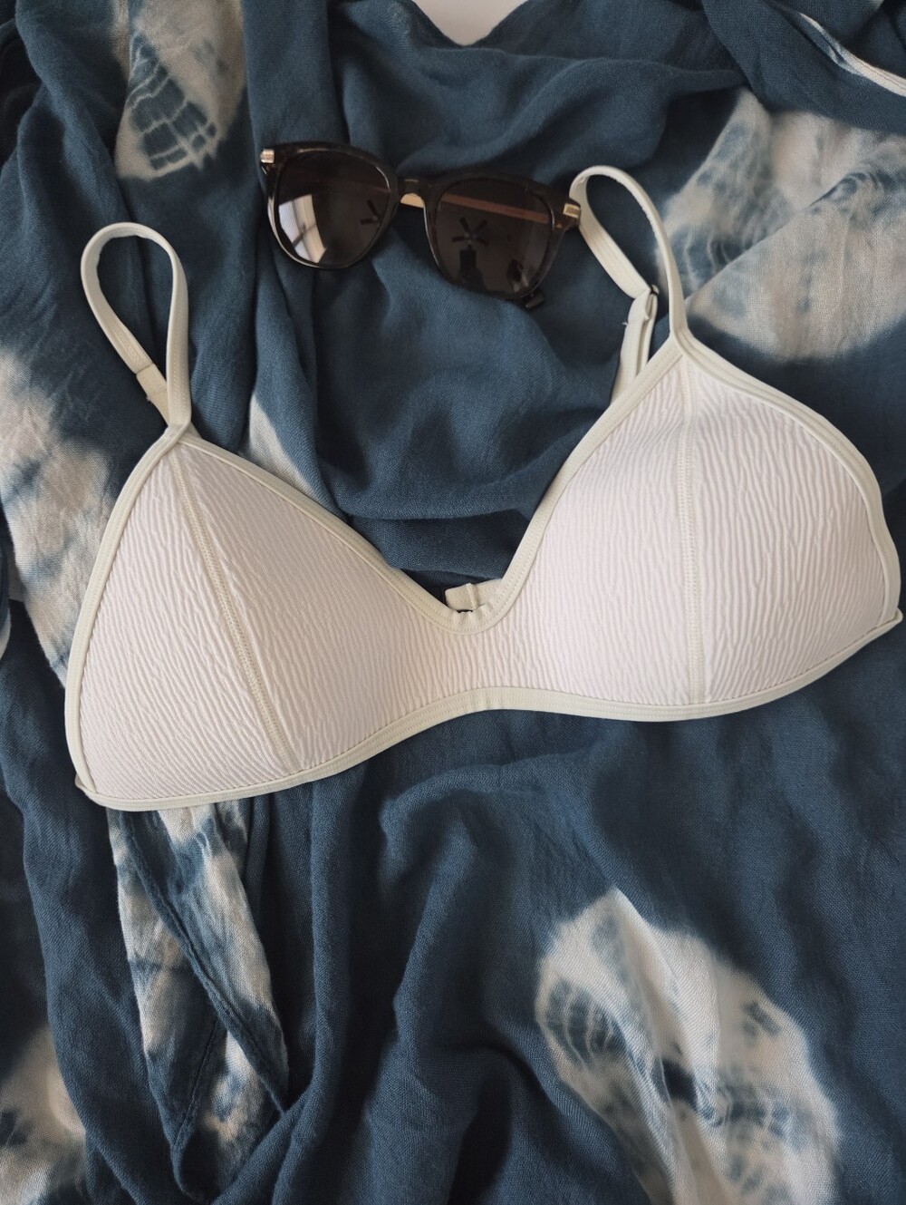 Triangl White Neoprene Bikini Top Crinkle Texture
